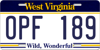 WV license plate OPF189
