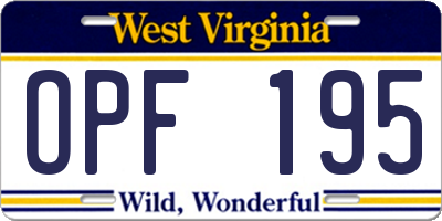 WV license plate OPF195