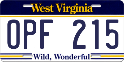 WV license plate OPF215