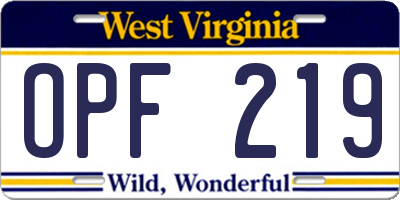 WV license plate OPF219