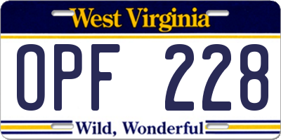WV license plate OPF228