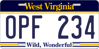 WV license plate OPF234