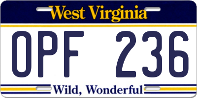 WV license plate OPF236