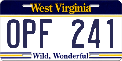 WV license plate OPF241