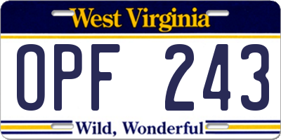 WV license plate OPF243