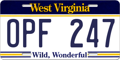 WV license plate OPF247