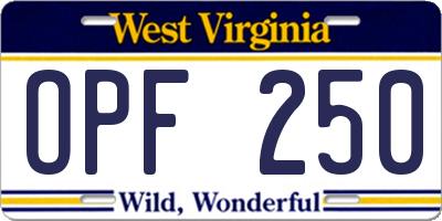 WV license plate OPF250