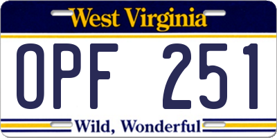 WV license plate OPF251