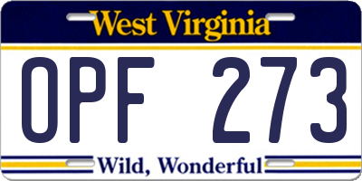 WV license plate OPF273