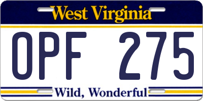 WV license plate OPF275
