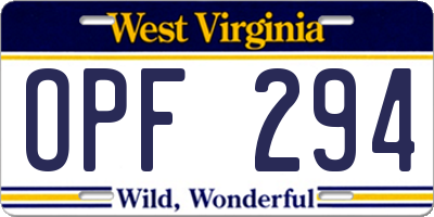 WV license plate OPF294