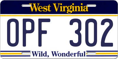 WV license plate OPF302
