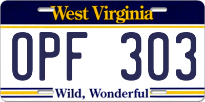 WV license plate OPF303