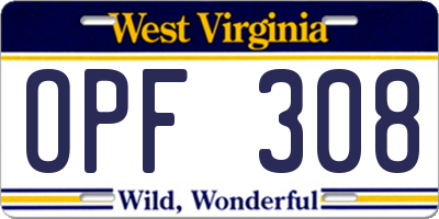 WV license plate OPF308