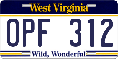 WV license plate OPF312
