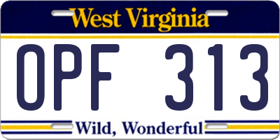 WV license plate OPF313