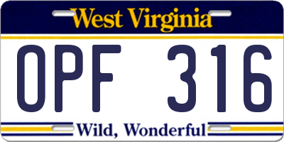 WV license plate OPF316