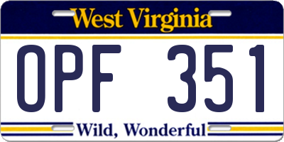 WV license plate OPF351