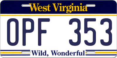 WV license plate OPF353
