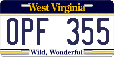 WV license plate OPF355