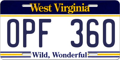 WV license plate OPF360