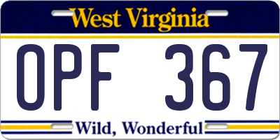WV license plate OPF367
