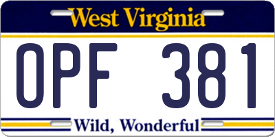 WV license plate OPF381