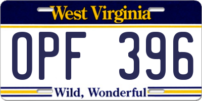 WV license plate OPF396