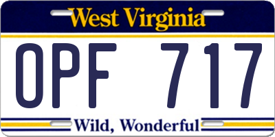WV license plate OPF717