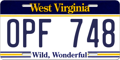 WV license plate OPF748