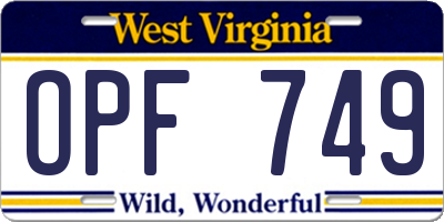 WV license plate OPF749
