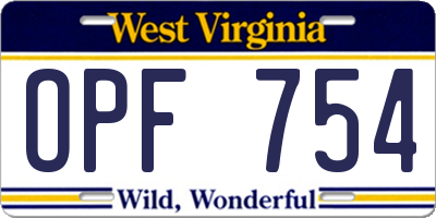 WV license plate OPF754