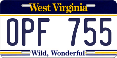 WV license plate OPF755