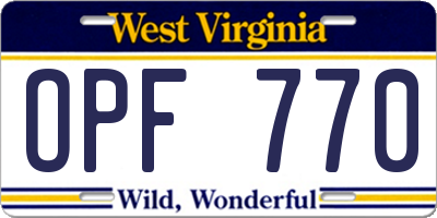 WV license plate OPF770