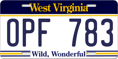 WV license plate OPF783