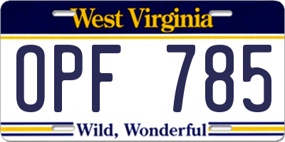 WV license plate OPF785