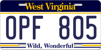 WV license plate OPF805