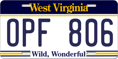 WV license plate OPF806