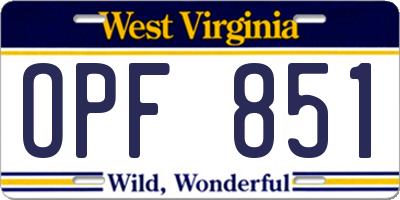 WV license plate OPF851