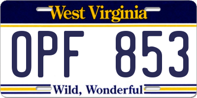 WV license plate OPF853