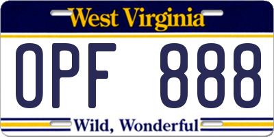 WV license plate OPF888