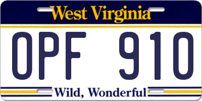 WV license plate OPF910