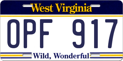 WV license plate OPF917