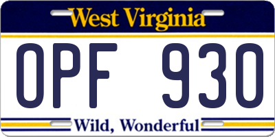 WV license plate OPF930