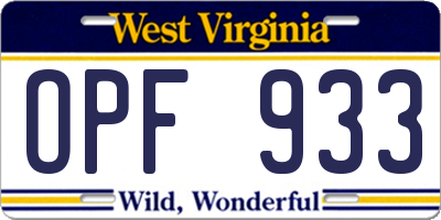 WV license plate OPF933