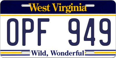 WV license plate OPF949