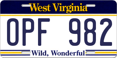 WV license plate OPF982