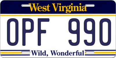 WV license plate OPF990