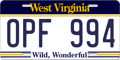 WV license plate OPF994
