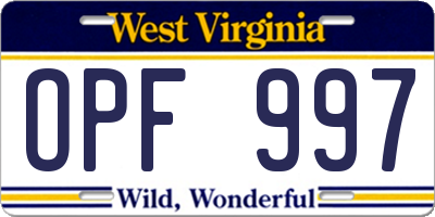 WV license plate OPF997